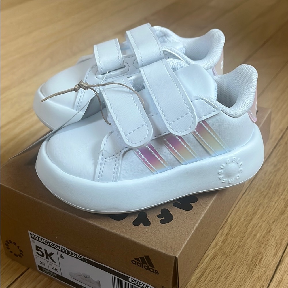 Adidas White and Pink Sneakers with Velcro Straps